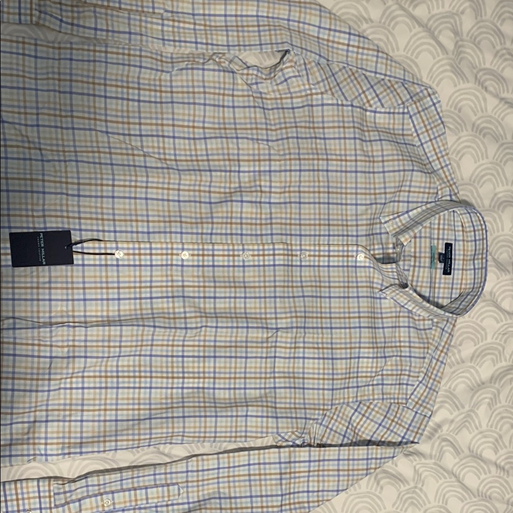 NWT! Peter Millar Crown Crafted Blue Checkered Button-down (L) - Picture 1 of 9